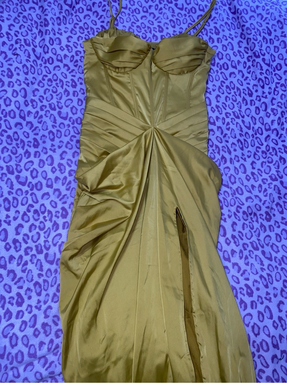 Mustard Yellow Draped Satin Evening Dress